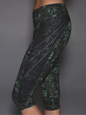 lululemon athletica Green Camo Crop Leggings with Reflective Dots